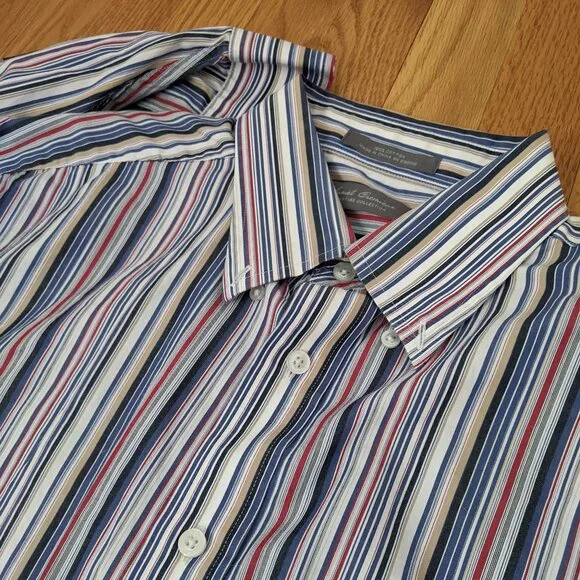 Daniel Cremieux L Striped Dress Shirt - Red, White, Blue, Tan